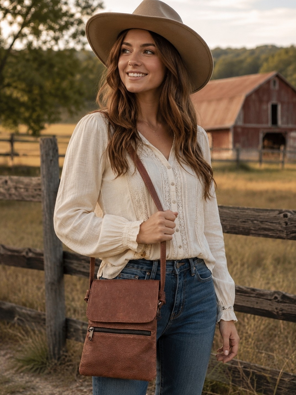 Brown Leather Crossbody Bag for Women - Classic Everyday Shoulder Bag